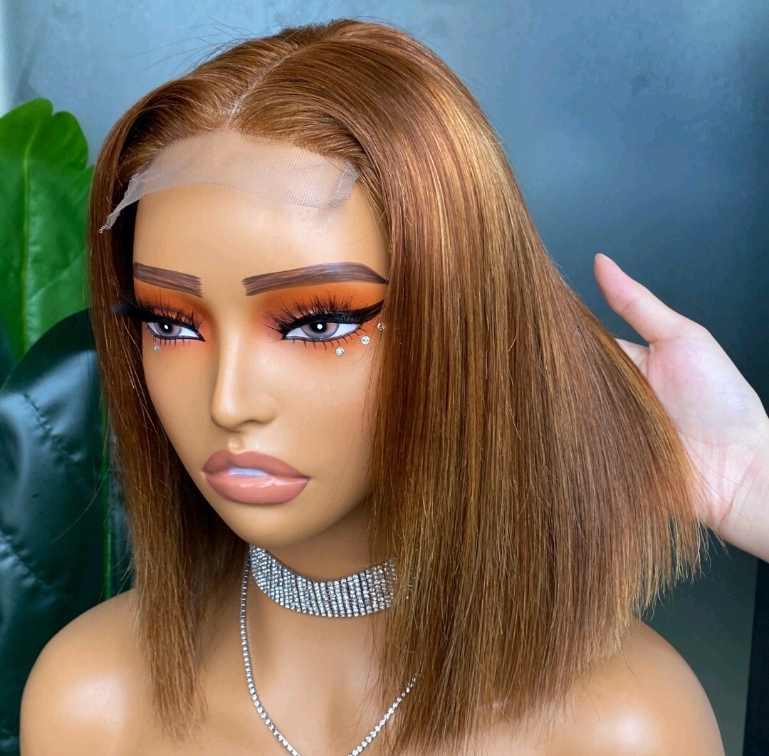 12A 12INCH RAW PERUVIAN HAIR 4×4 LACE CLOSURE WIG STRAIGHT 180% DENSITY P4#/27#