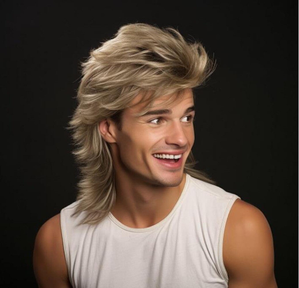 80s Mullet Wig Adult Men’s Pop Rocker Fancy Dress Costume Accessory Wig