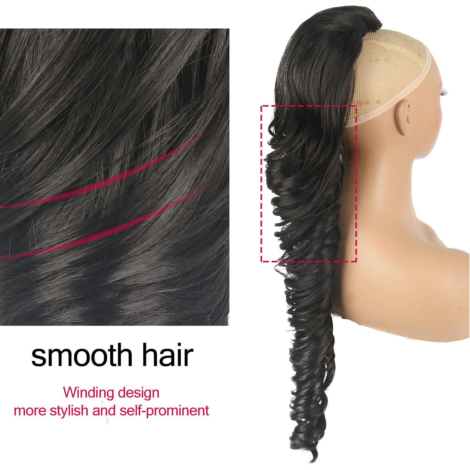 24 Inch Long Black Drawstring Ponytail Clip in Pony tail Extensions for Women