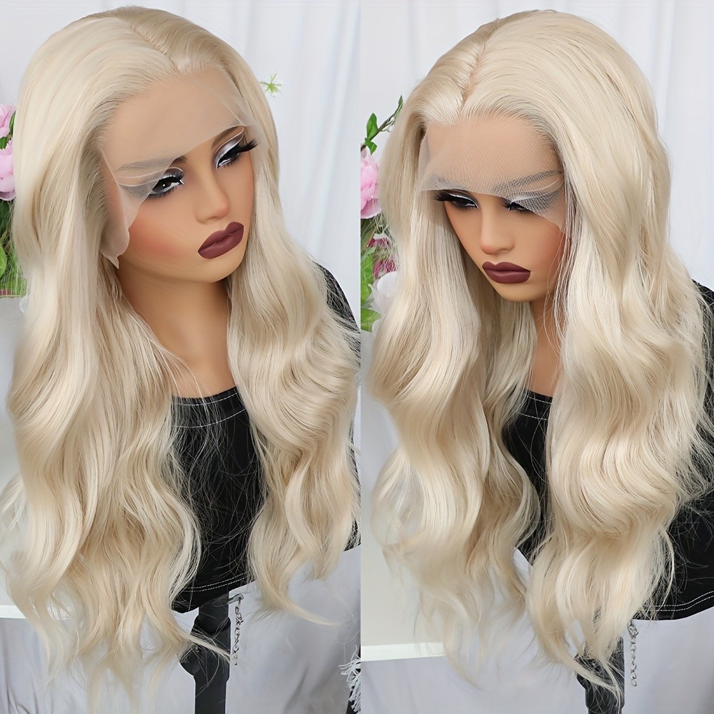 Body Wave Glueless Lace Front Wigs Long Wavy Heat Resistant Hair Light Blonde