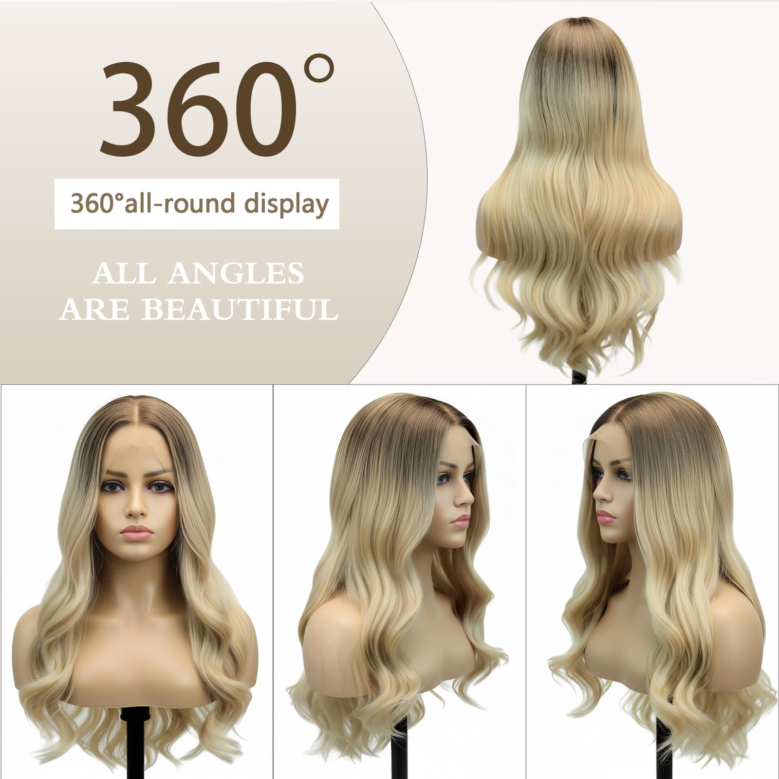 26″ HD Lace Front Wig – Glueless Pre-Plucked Ombre Golden Wheat Wavy Hair 13x…