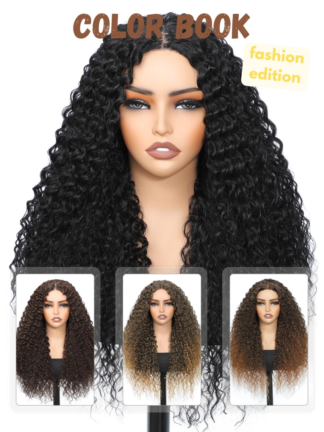 26 Inch Curly Wigs for Black Women,Synthetic Lace Front Wig Black Curly Wigs,…