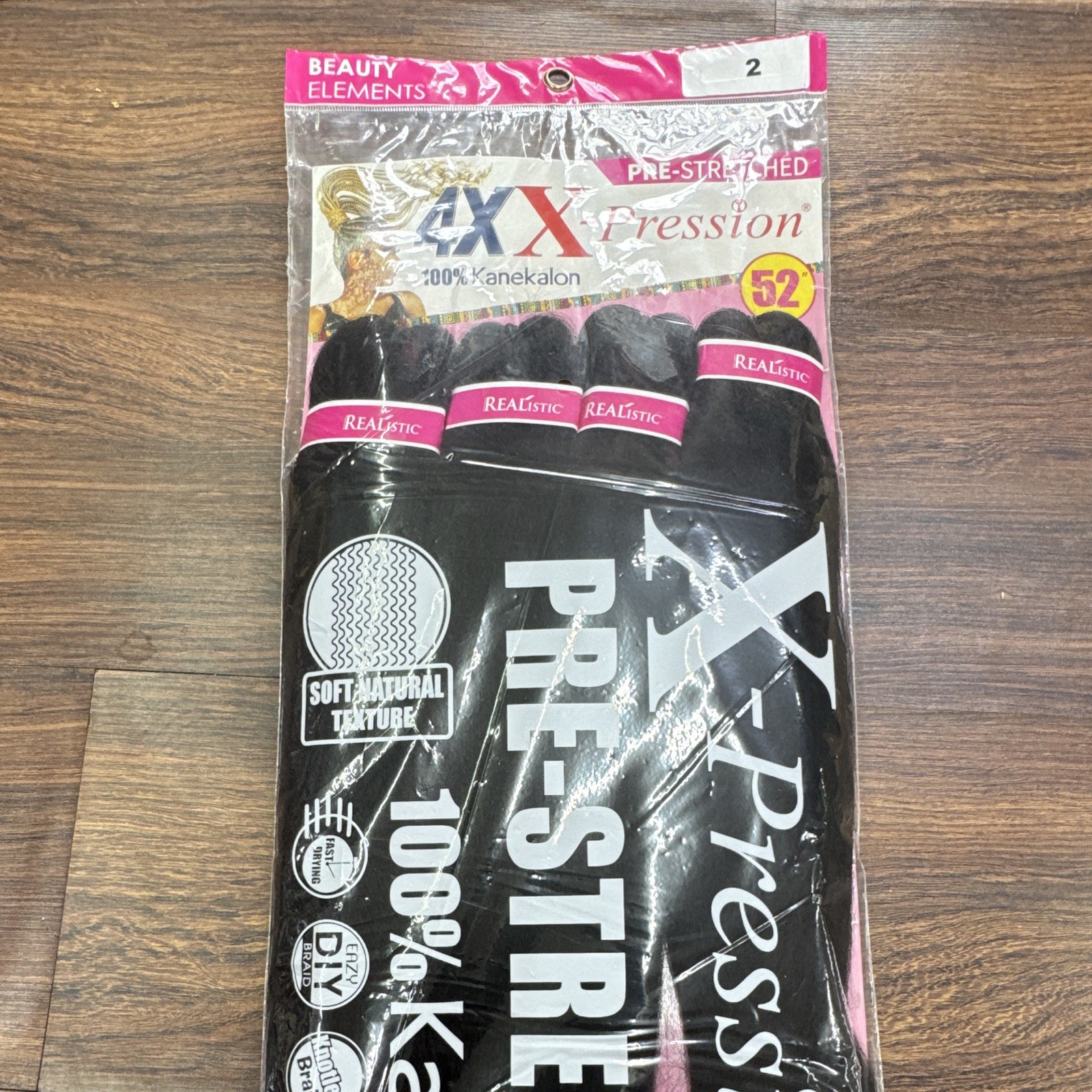 Beauty Elements X-Pression Pre-Stretched Kanekalon Hair Extension 52in Black 4X