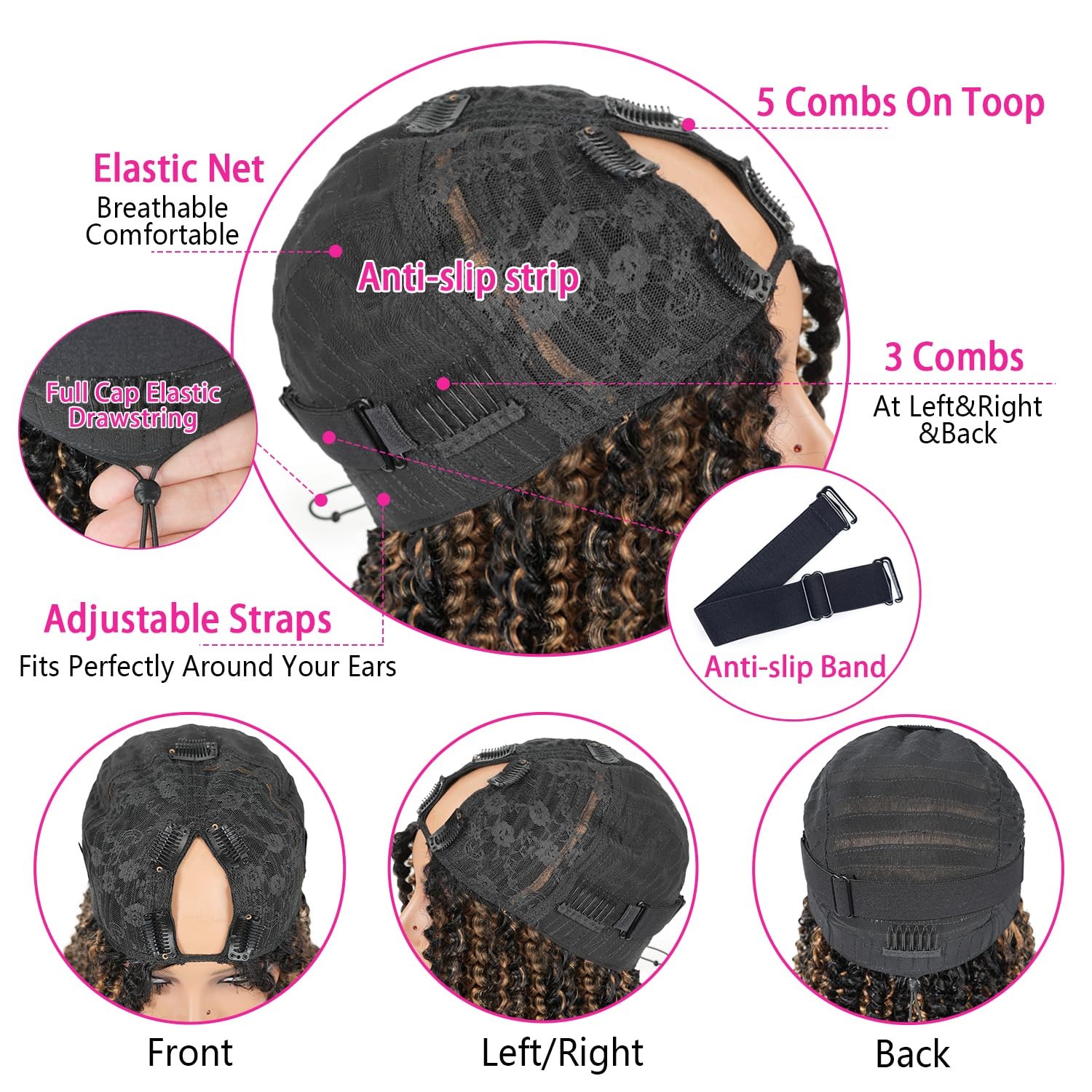 Homgoss Highlight Kinky Curly V Part Wigs For Women 200 Density Fb30 Color