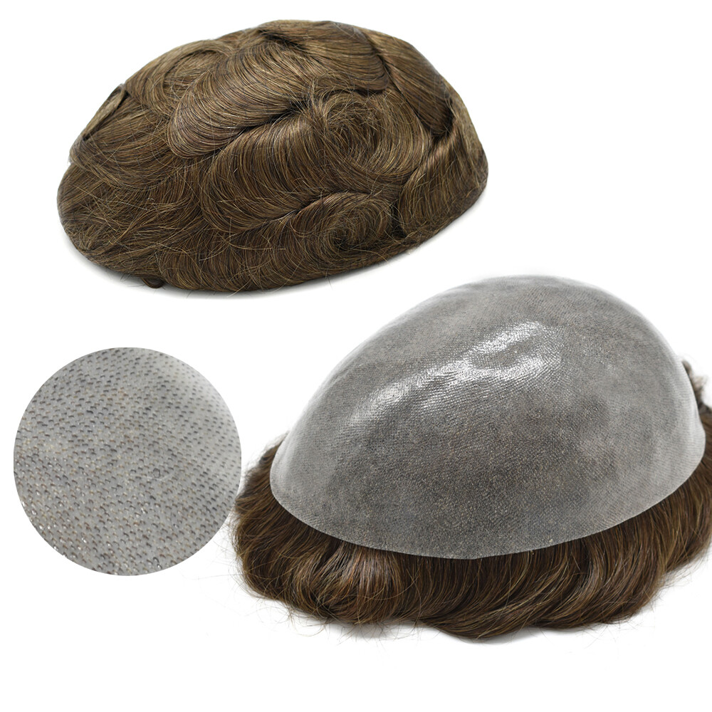 Thin Skin 0.1mm Invisible Full Poly Mens Toupee Hairpiece Human Hair US