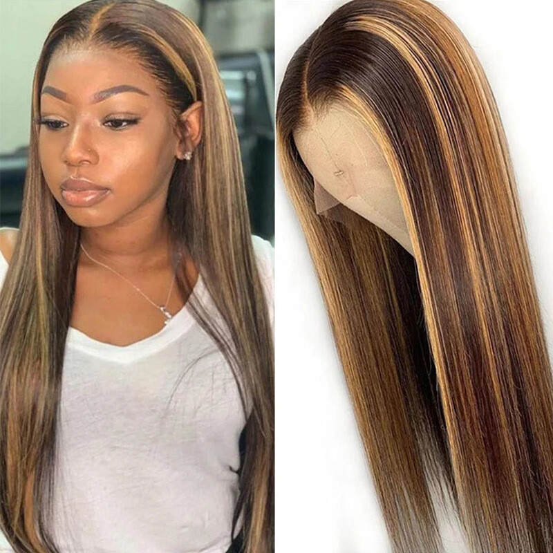 Wig Ladies Chemical Fiber Hair Cover Piano Color Highlighting Brown Inter-color