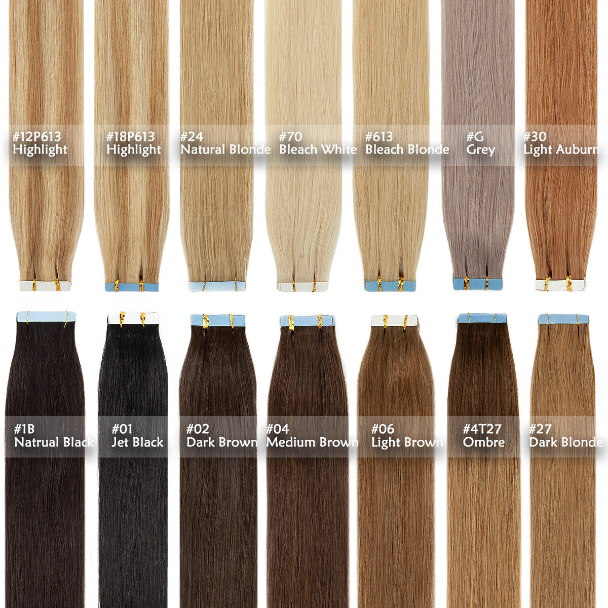 OMBRE Tape In Real 100% Remy Human Hair Extensions Skin Weft FULL HEAD Invisible