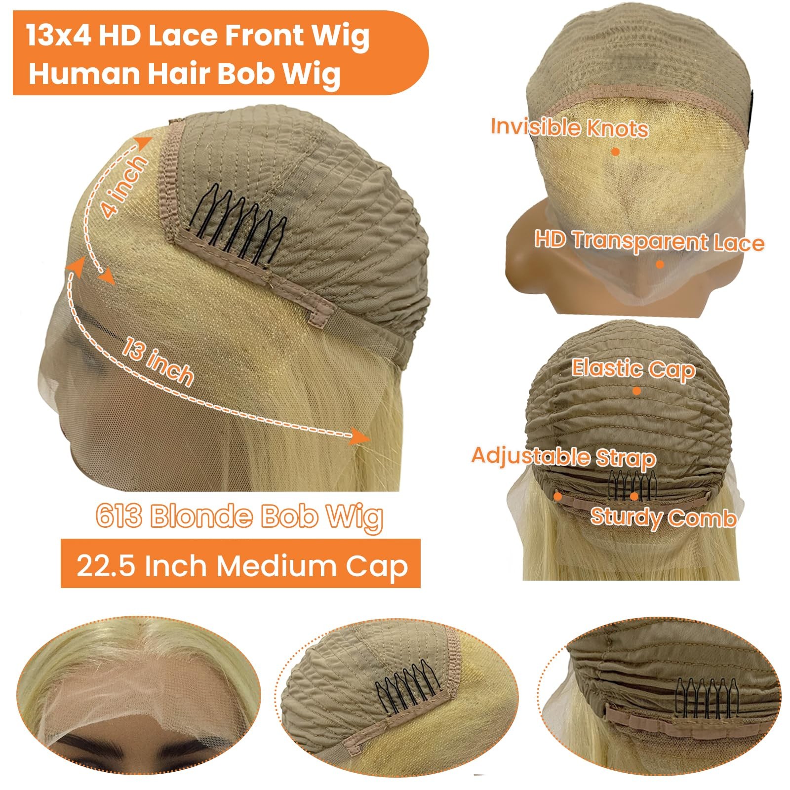 Licoville 613 Blonde Bob Wig Human Hair 180 Density Short Blonde Wigs Bob Sleek