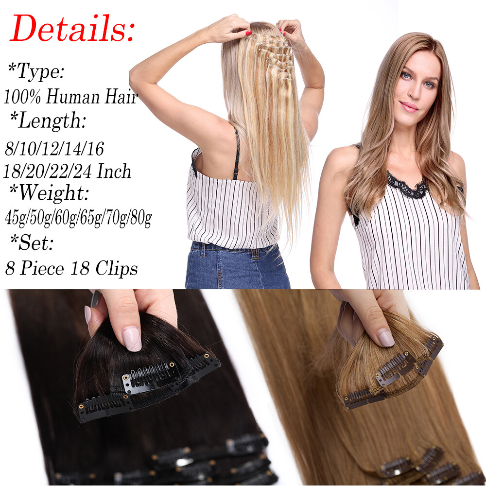Highlight Clip In 100% Remy Human Hair Extentions 8PCS Full Head CLEARANCE Weft