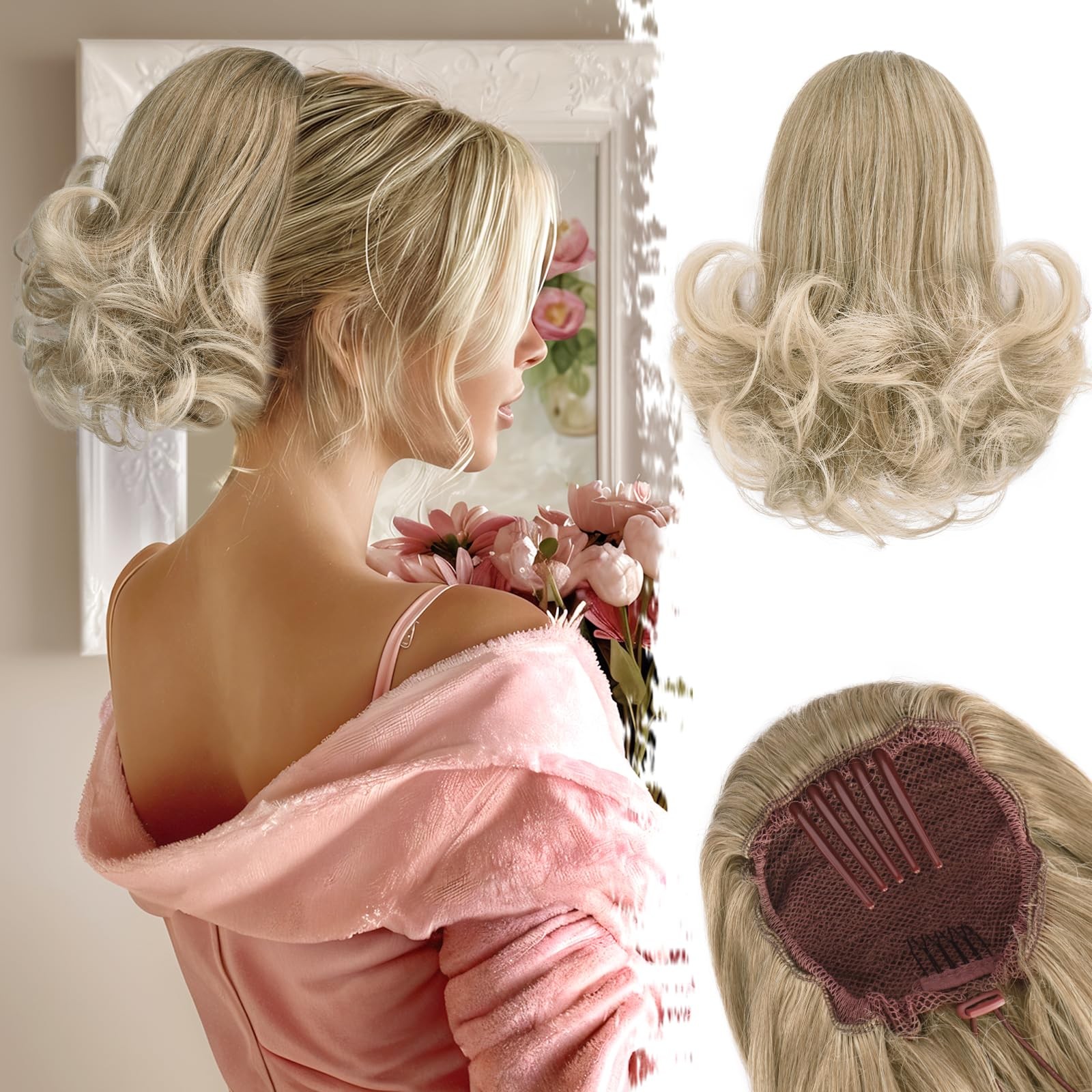 BARSDAR Ombre Blonde Drawstring Ponytail Extensions Honey Mixed