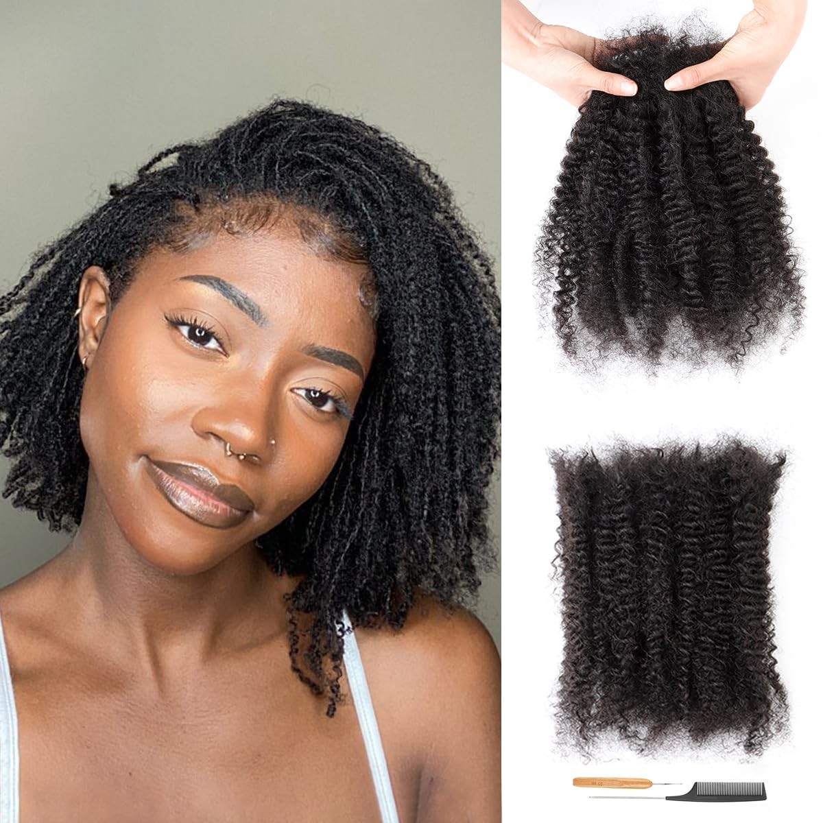 2 Packs Afro Kinky Bulk Human Hair 10 Inch 50g/Pack 100% Human Hair for Micro…