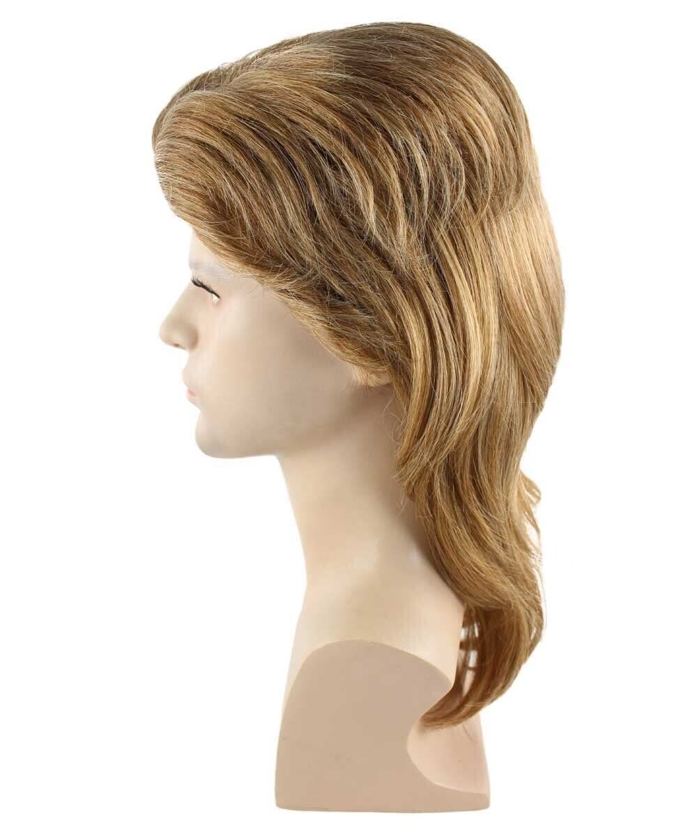 Adult Men’s 80’s Mullet Wig Brown , Premium Breathable Capless Cap, HM-247A