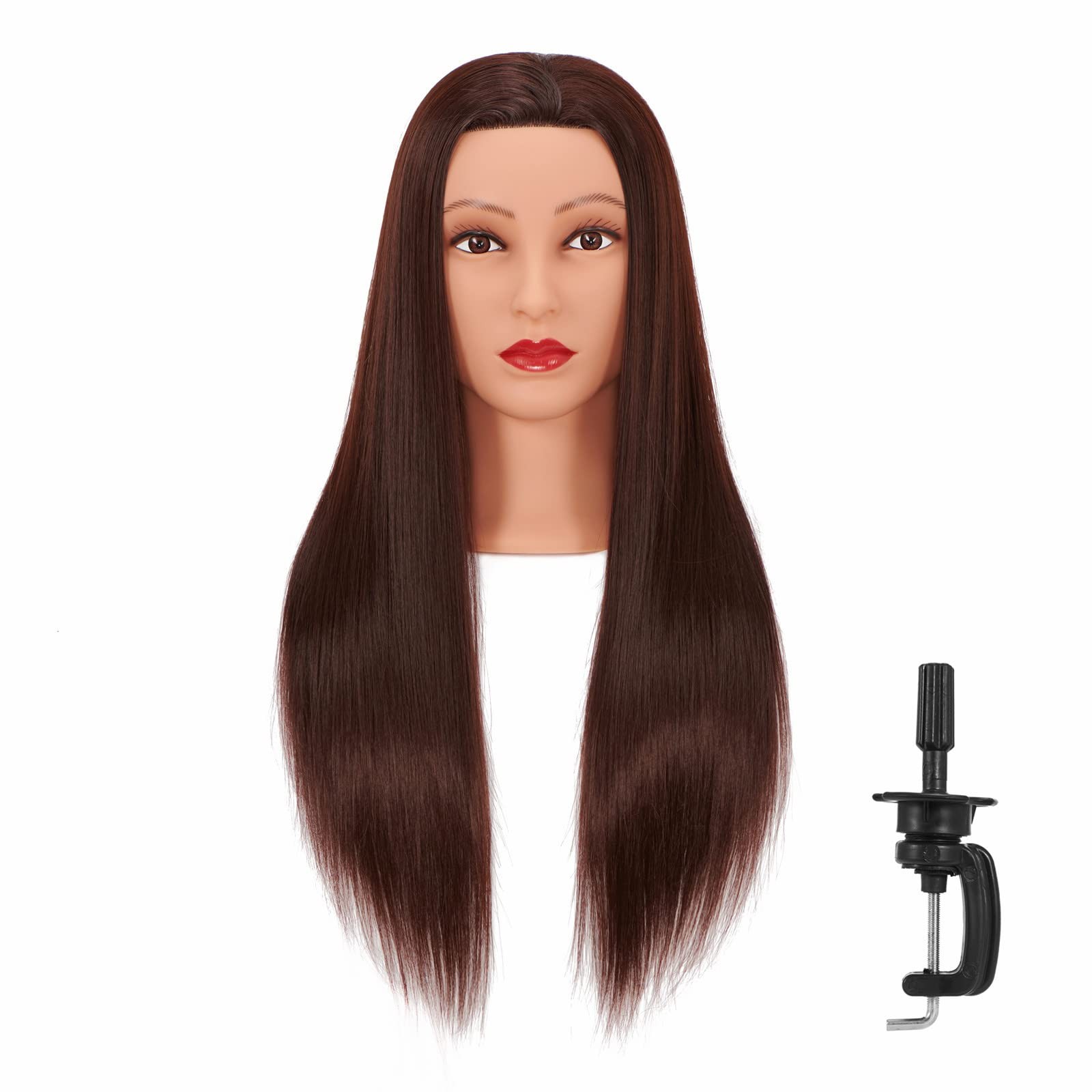 Long Hair Mannequin Head 26″-28″ Dark Brown Synthetic Fiber Hair – Hairdresser