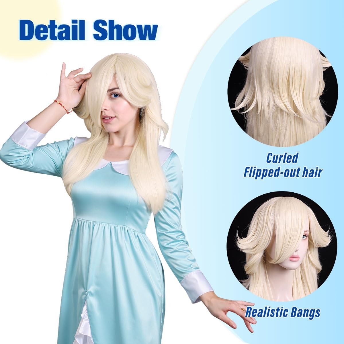 Long Wavy Blonde Princess Cosplay Wig for Women Halloween Party Costume (Big …