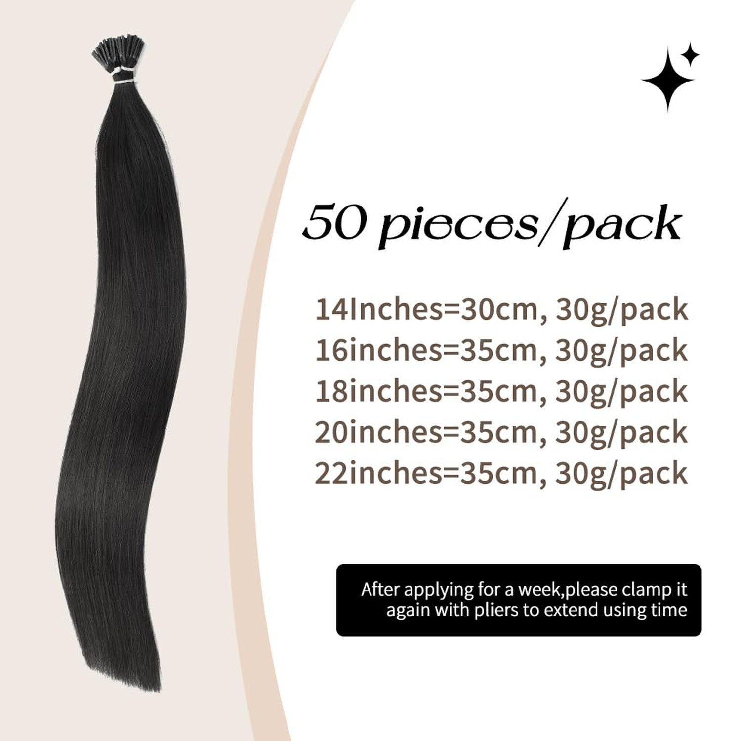 Boymia 14 Inch I Tip Hair Extensions #1B Natural Black 50strands 10… Fast Ship