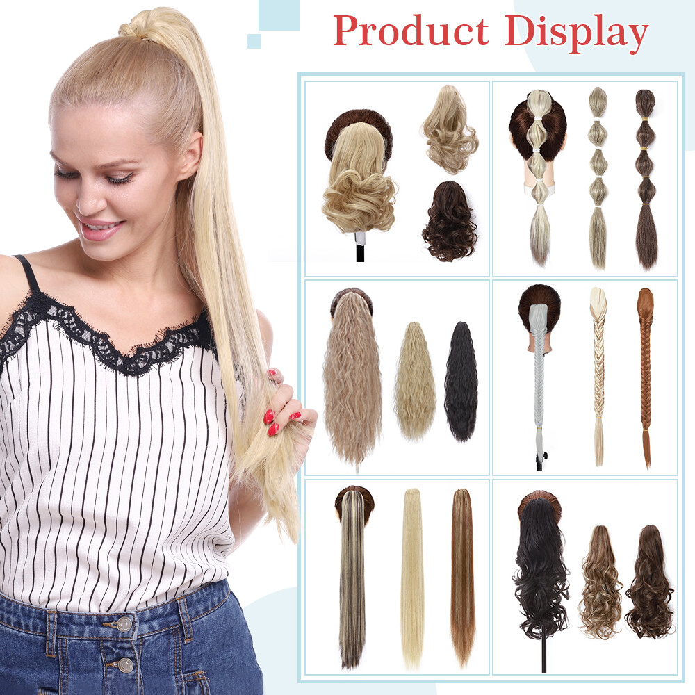 Highlights Long Real Claw Ponytail Clip In Hair Extensions Pony Tail As Human US