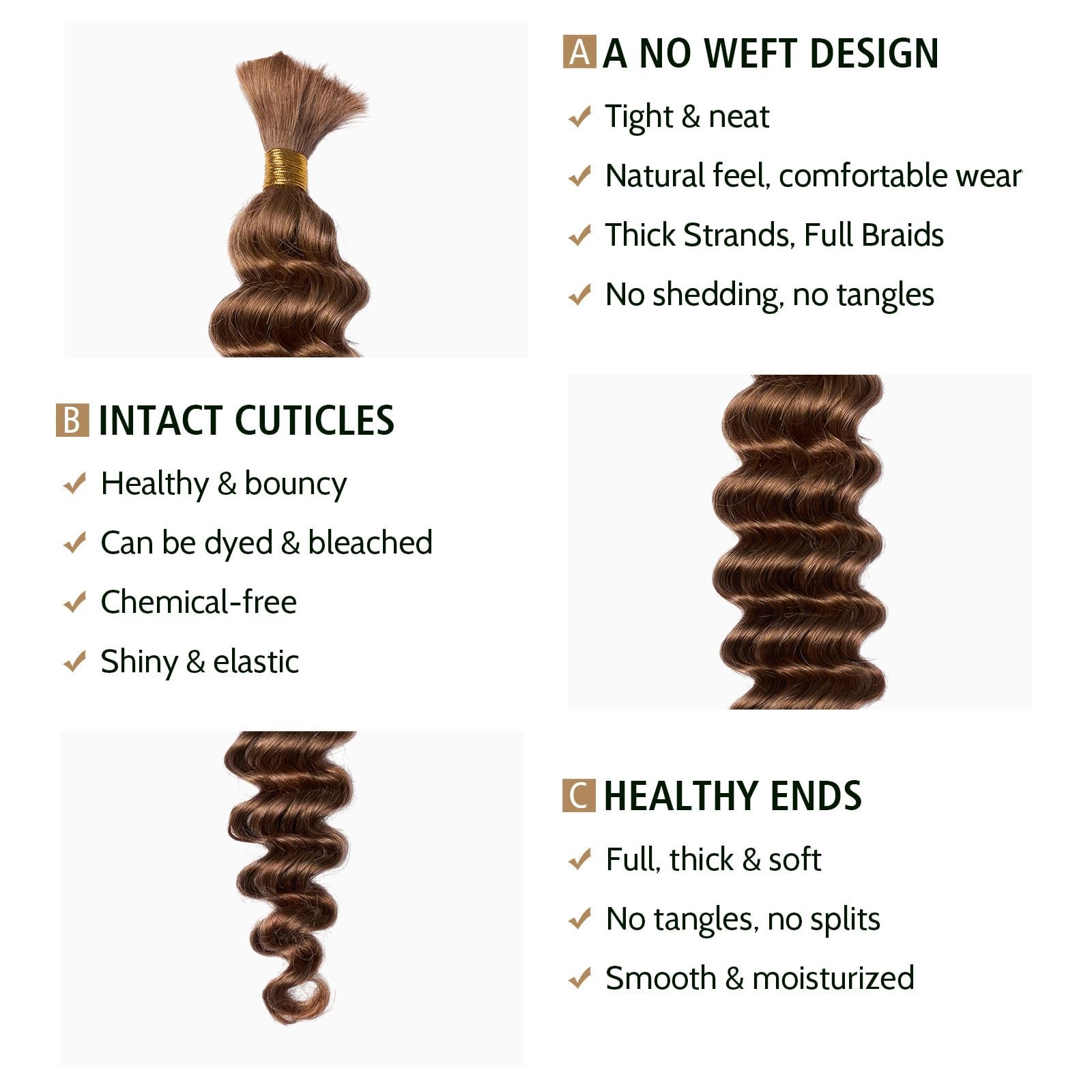 Wequeen 16A Human Braiding Hair Deep Wave 100G 20 Inch 2 Bundles/Pack 100