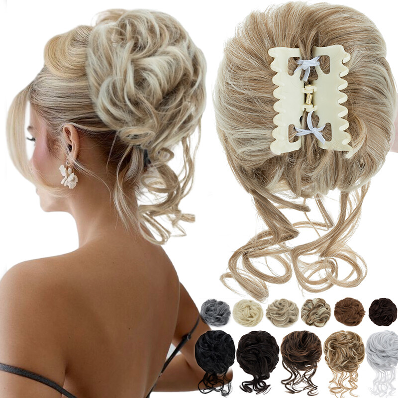 100% Real Natural Clip in Messy Bun Hair Piece Extension Claw on Updo Blonde US