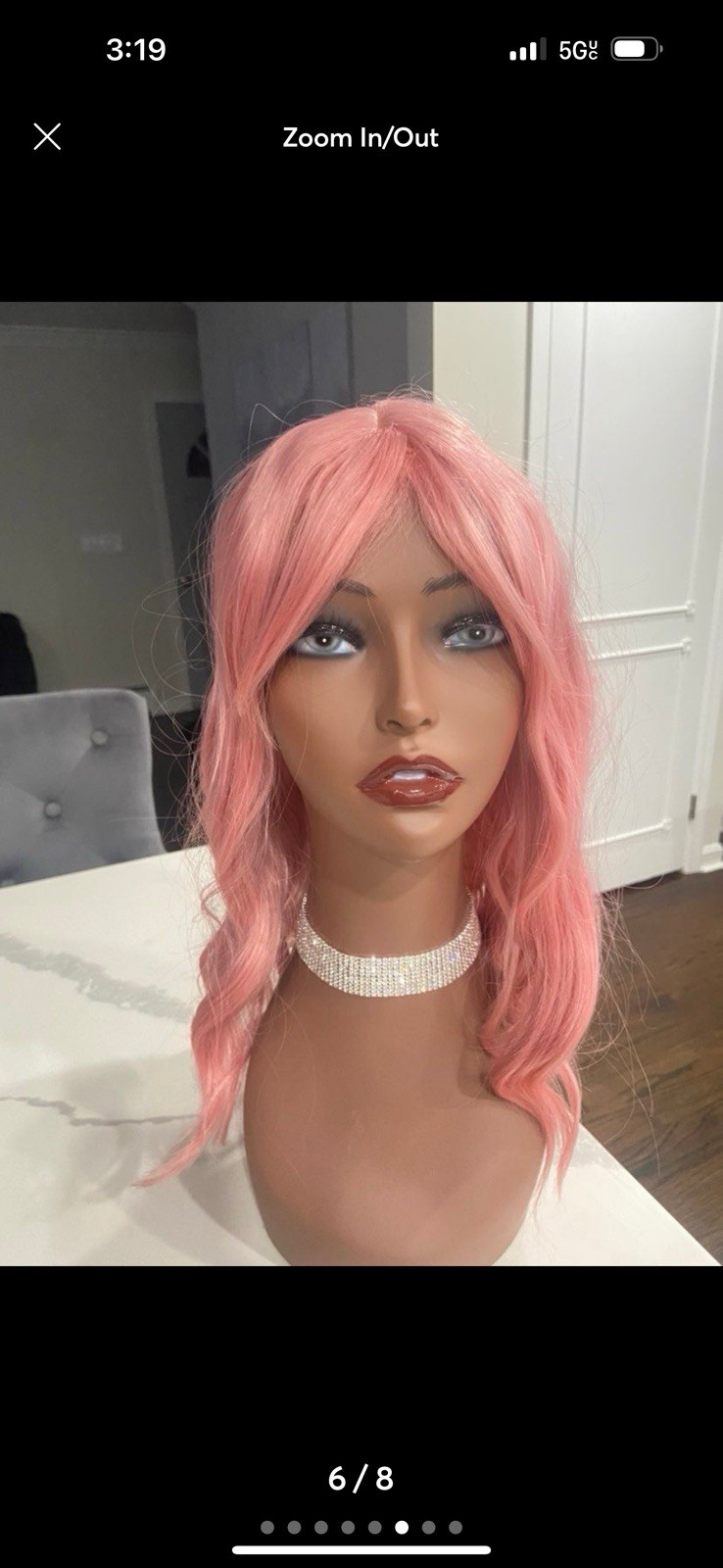 Pink Wavy Synthetic Wig Middle-Part Classic Cap Adjustable Straps for Women