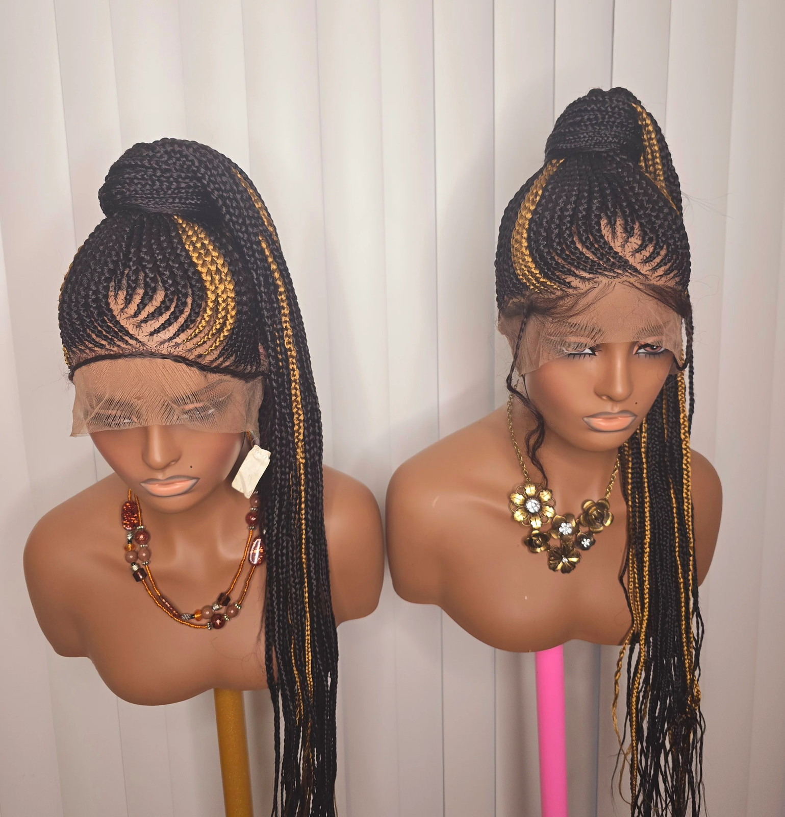 Black and Gold Full Lace Synthetic Braided Wig for Classic Ladies Easy to Style