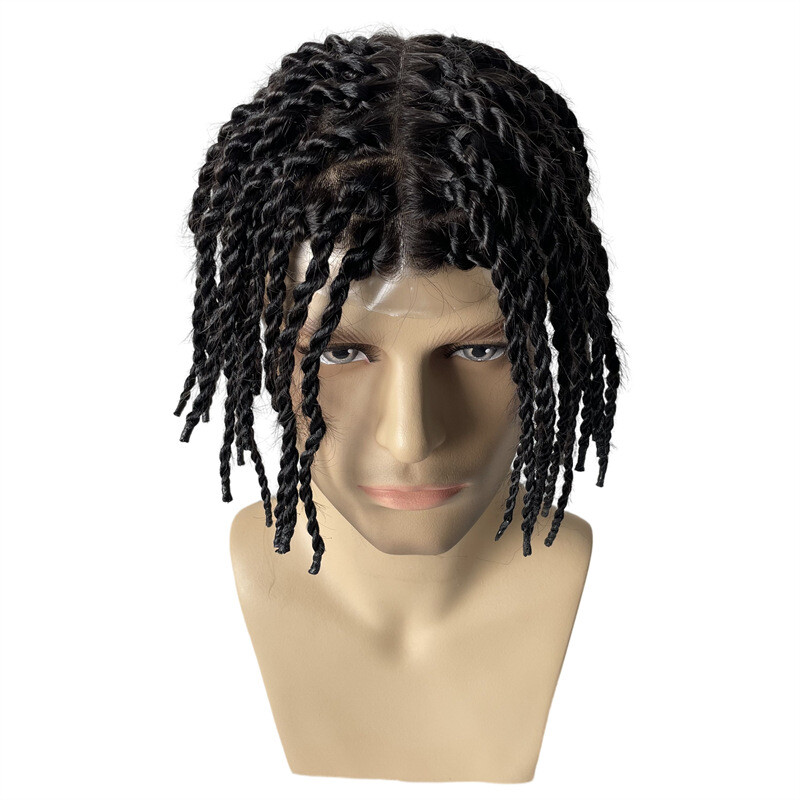 Afro Men’s Hairstyle Twisted Braids Poly Skin Human Hair Toupee For Black Men