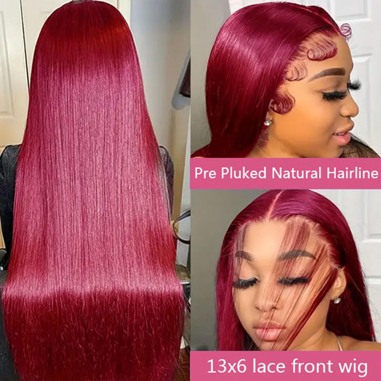 Burgundy Wig Human Hair 28inch 13×6 HD Transparent Lace Straight 99J Red Huma…