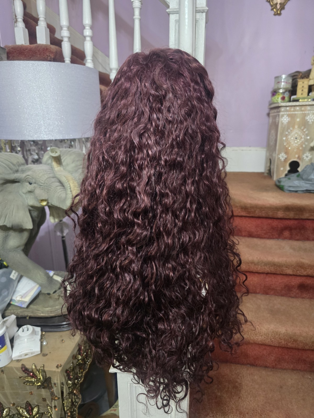Luve Me 200 Density Dark Purple Water WaveHD 5×5 Lace Lace Glueless 24 In Wig