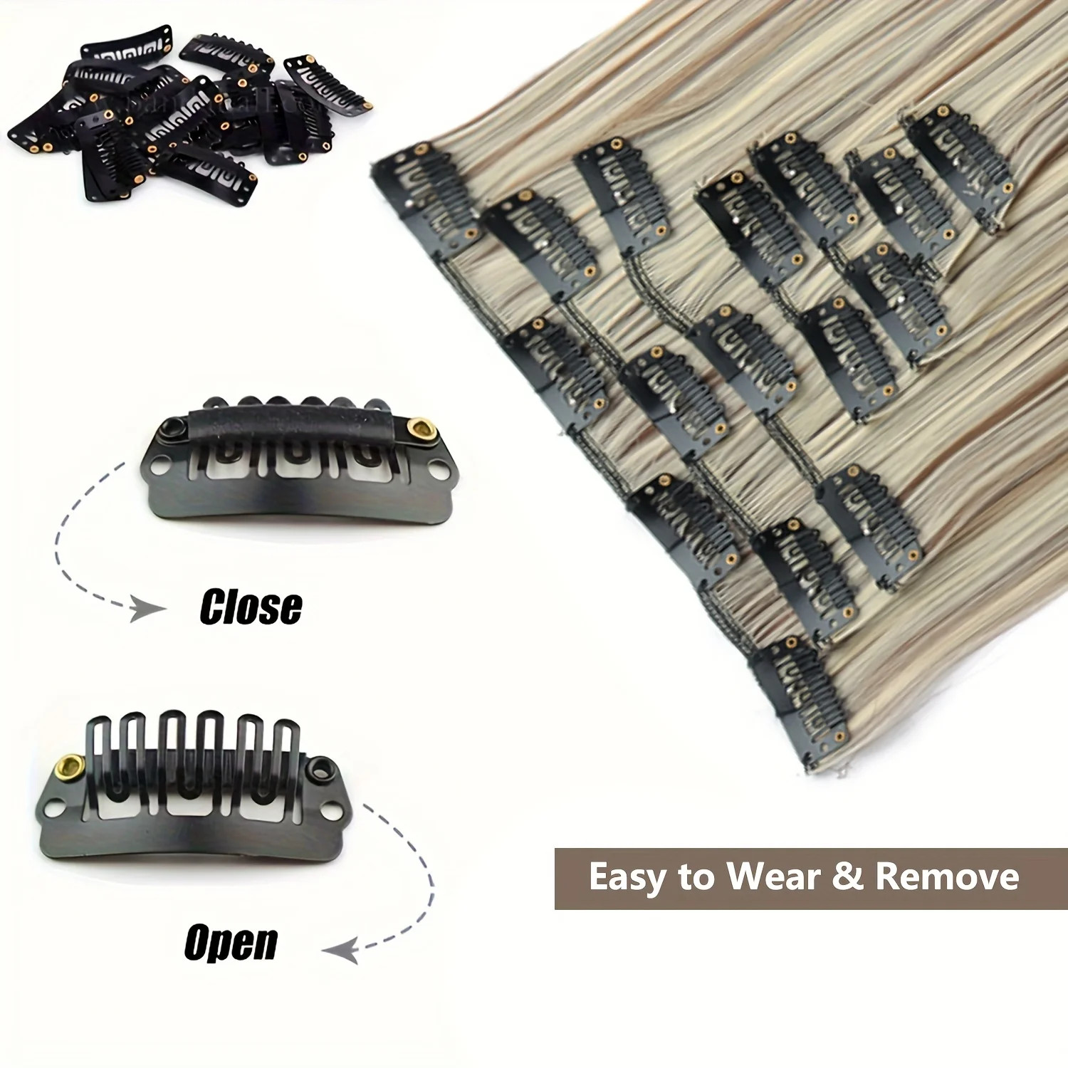 Long Straight 16 Clips 7Pcs Hair Extensions Heat Resistant Blonde Black