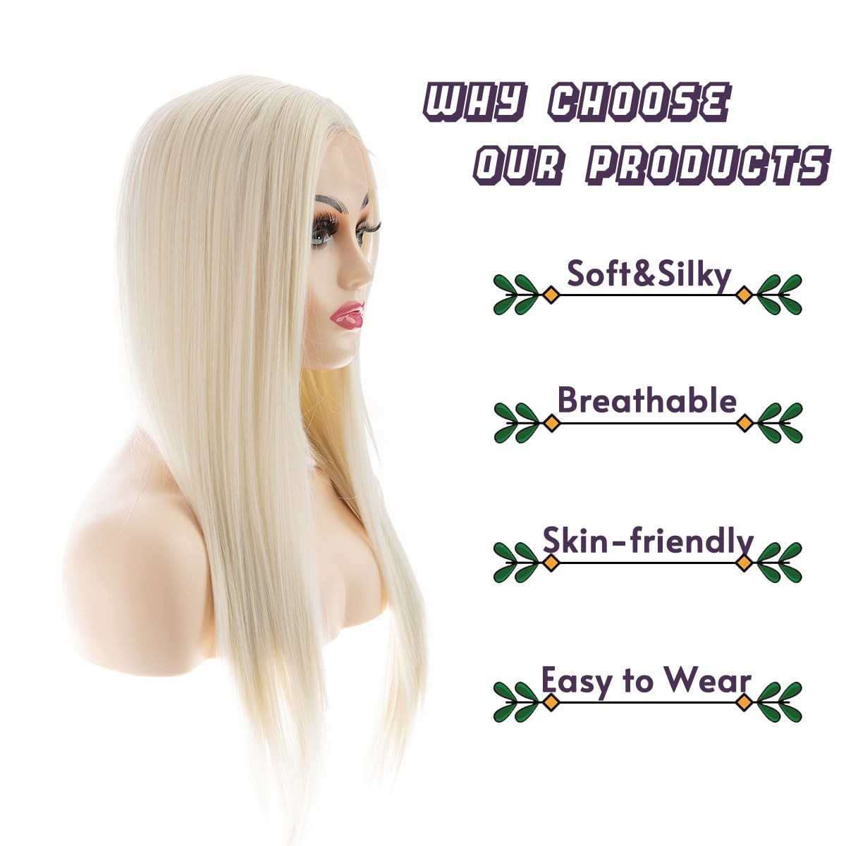 Long Platinum Blonde Wigs for Women 27inch Long Straight Side Part Lace Wig S…