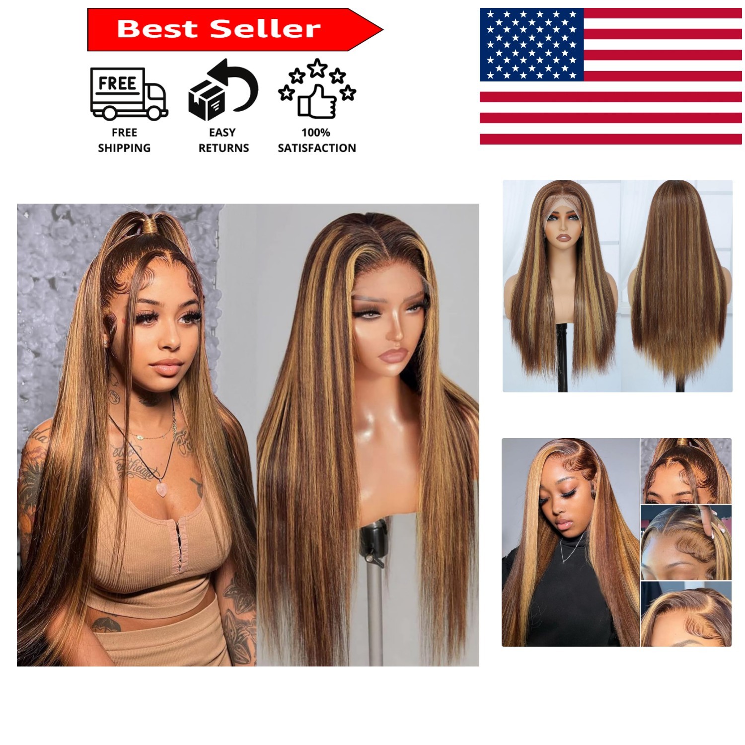 Highlight Lace Front Wig – 13×4 Glueless Honey Blonde for Effortless Elegance