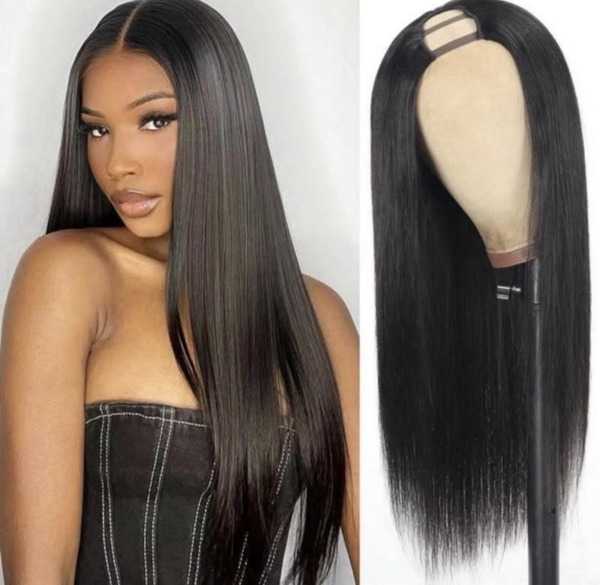 U Part Human Hair Wig V Part Wig 18 Inch Brazilian Wigs 180% Density Straight
