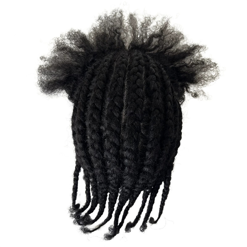 Jet Black Human HairCornrow Braids Unit 8×10 Full PU Toupee for Black Men