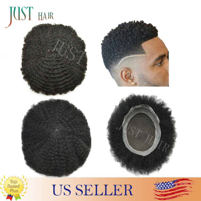 French lace Afro Curl Mens Toupee Africa America Black Mens afro Wig Poly Around