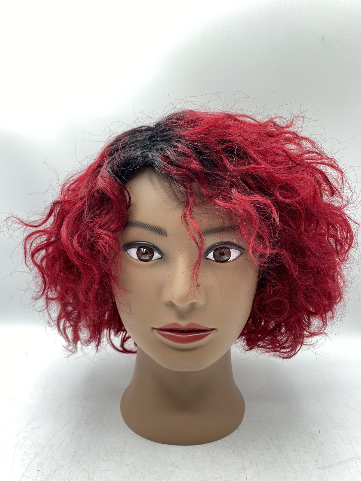 Quantum Love Human Hair Short Side Part Curly Wig Ombre Black/Burgundy Red
