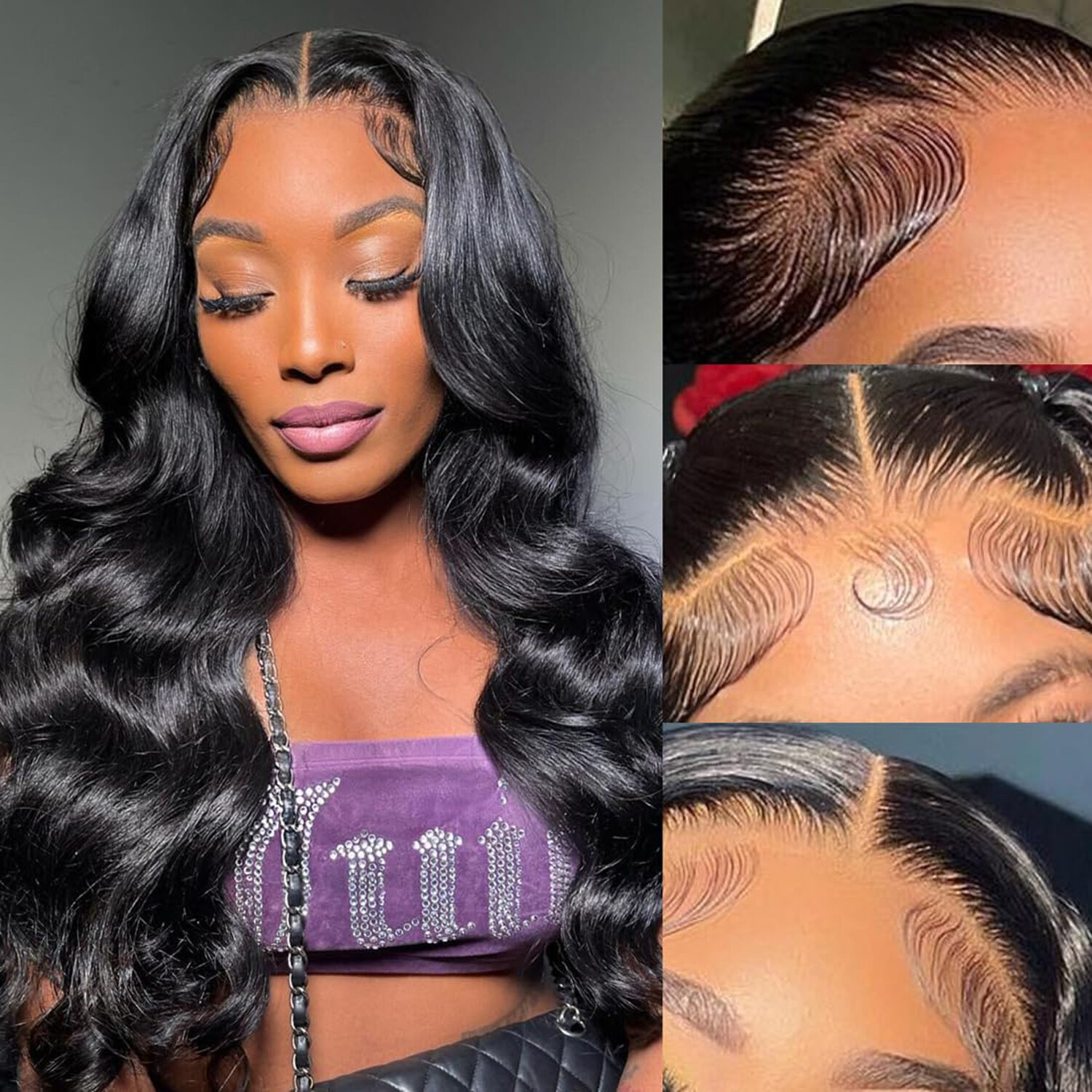 100% Human Hair Brazilian Lace Baby Hair Stripes Human Hair 4PCS Hair Edge BLACK