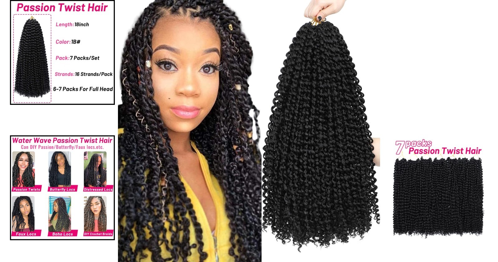 18 Inch Passion Twist Braiding Hair – 7 Packs for Butterfly Locs & More