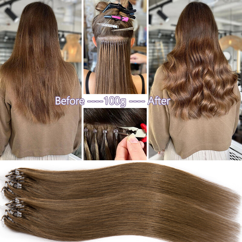 Micro Loop Remy Human Hair Extensions Microlink Bead Tip Balayage Full Head 150G