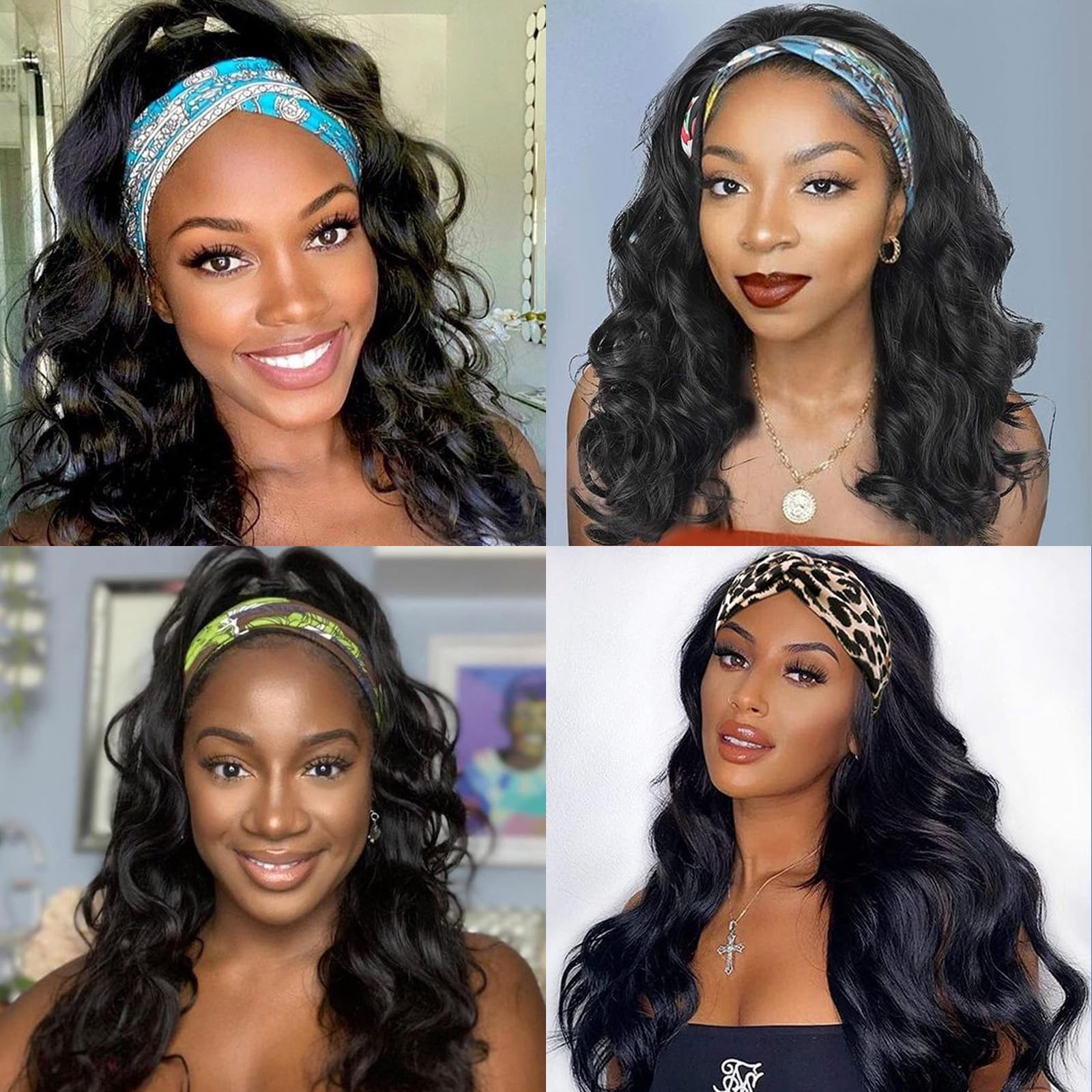 Glueless Headband Wig Long Black Body Wave Headband Wigs for Black Women Synt…