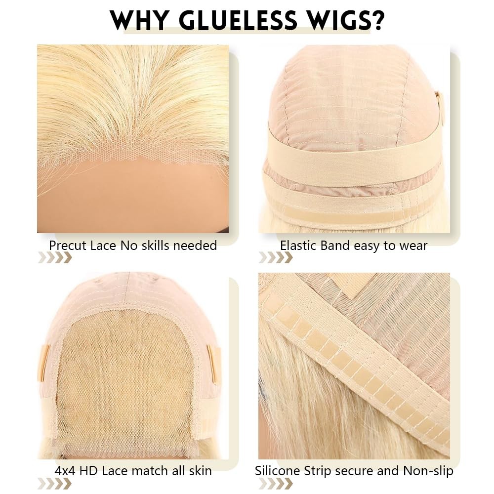 Hoscod 613 Bob Wig Human Hair 4×4 Glueless Straight Bob Wigs Wear And Go Glueles
