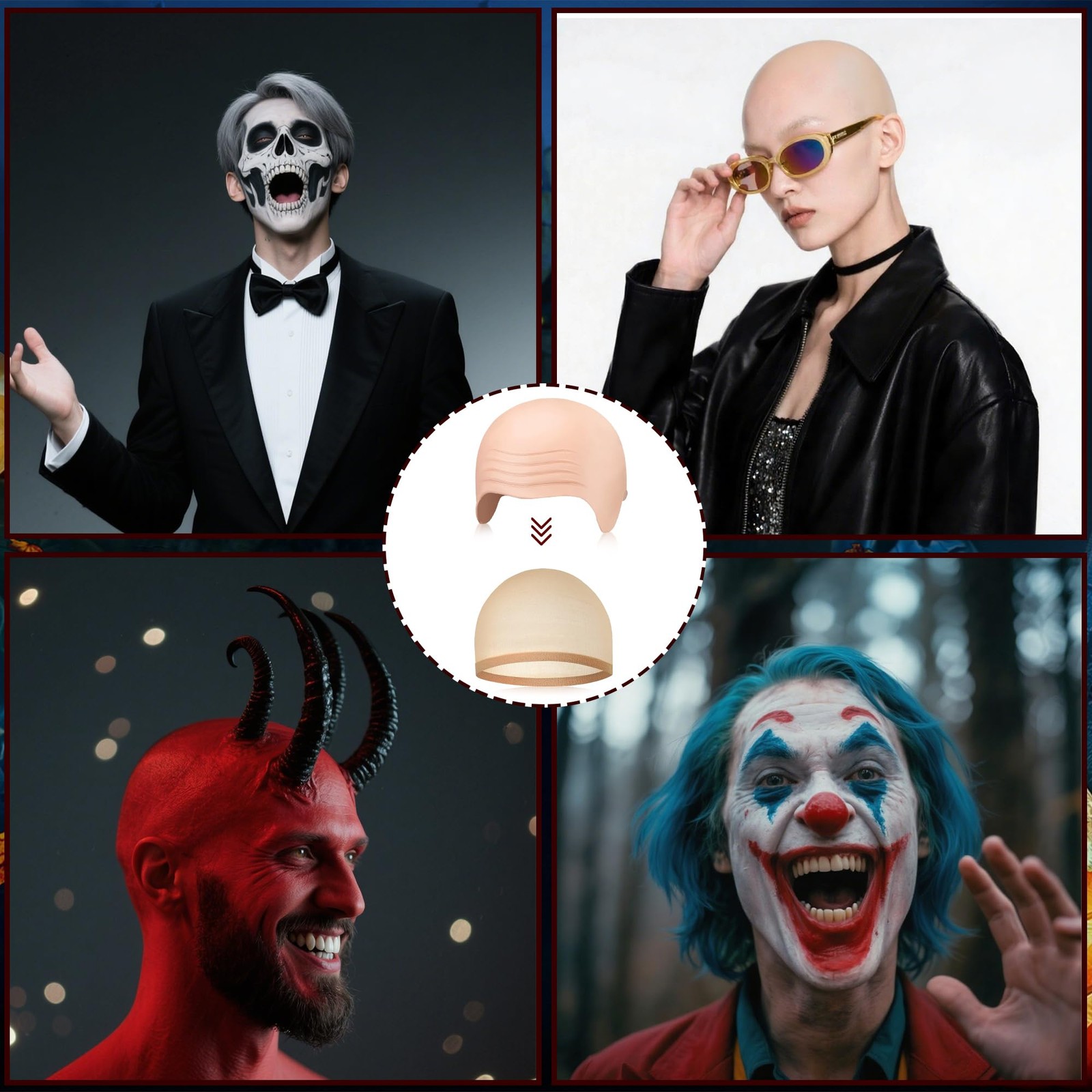 1 Piece Halloween Bald Cap with Wigcap, Makeup Bald Cap for Adults Cosplay Pa…