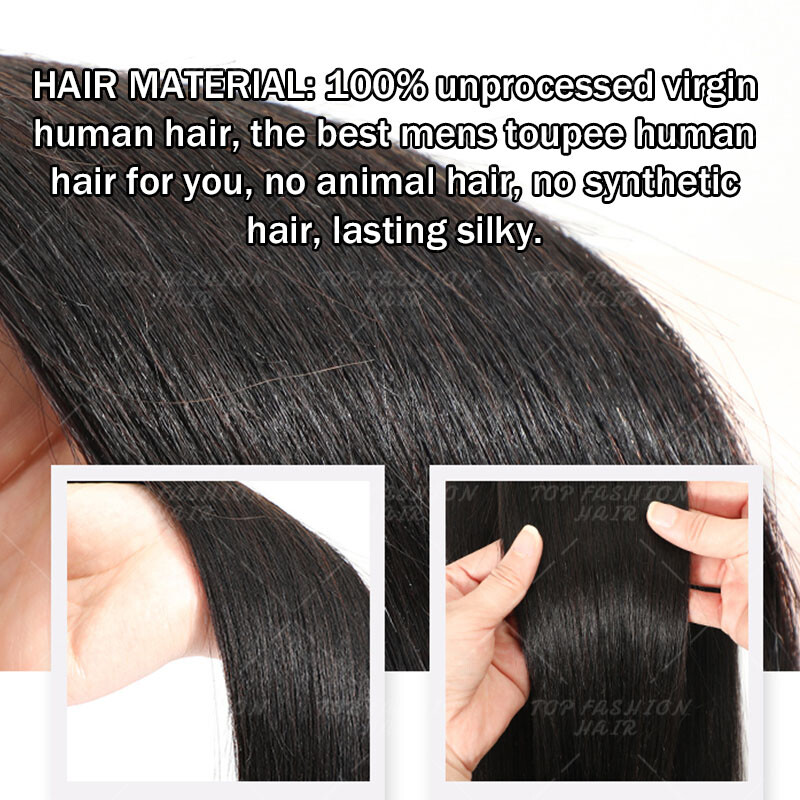 FULL Poly PU LACE Mens Toupee Hairpiece Remy Human Hair Wig Replacement System
