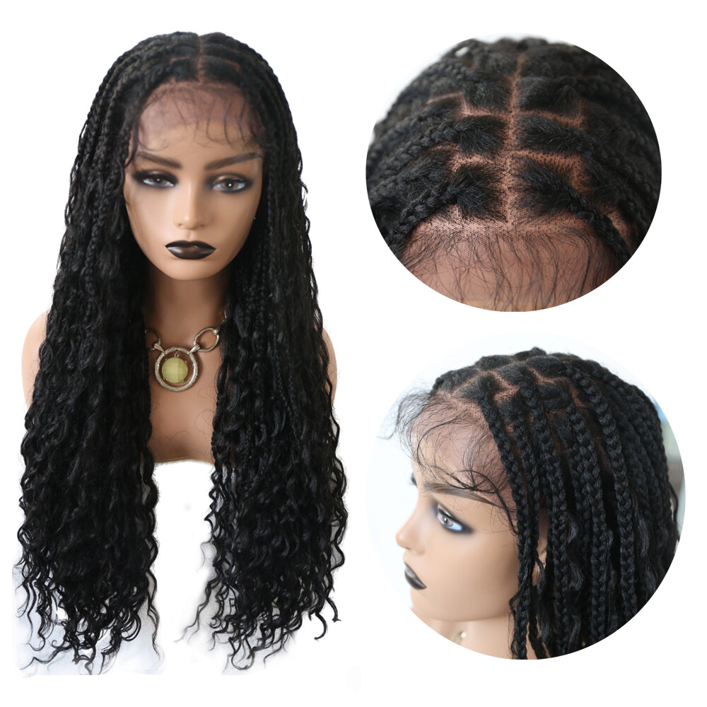 Hand Tied Lace Front Lightweight Box Braids Women Wig Synthetic Wavy Hair 29″ US