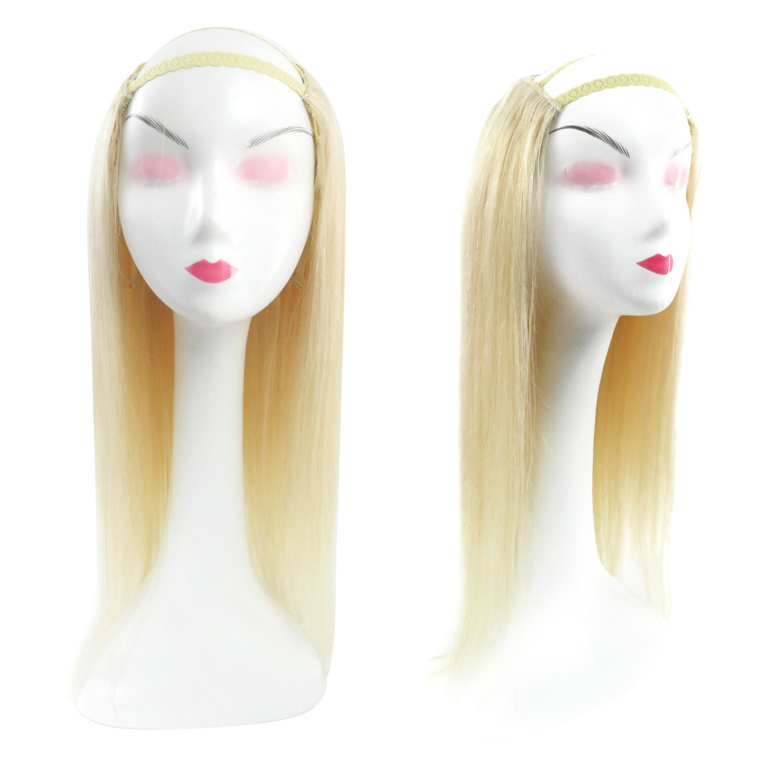 Long U Shape Glueless 100% Real Human Hair Machine 3/4 Weft Cap Wig Highlights