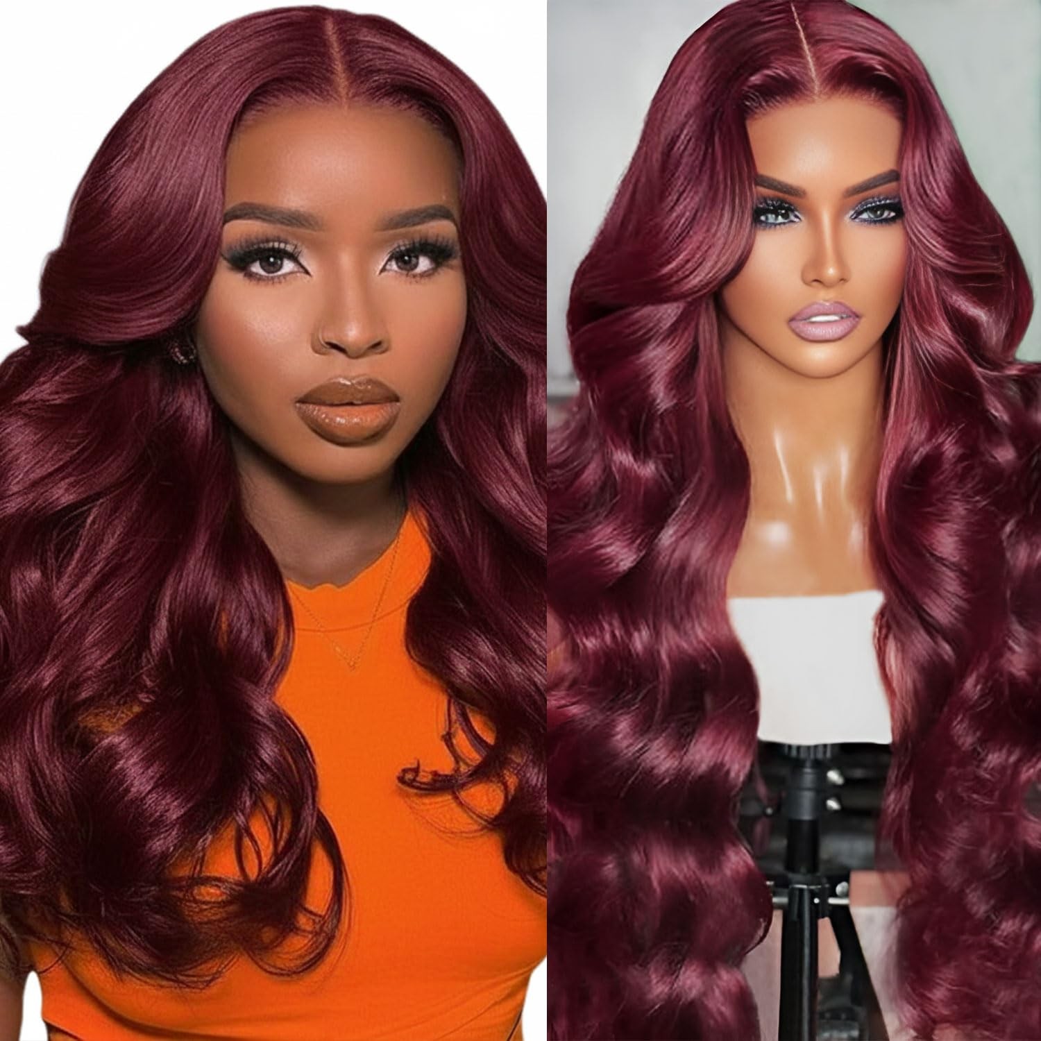 Dolly Pretty 18 Inch 13X6 99J Burgundy Wig Human Hair 200 Density Hd Body Wave
