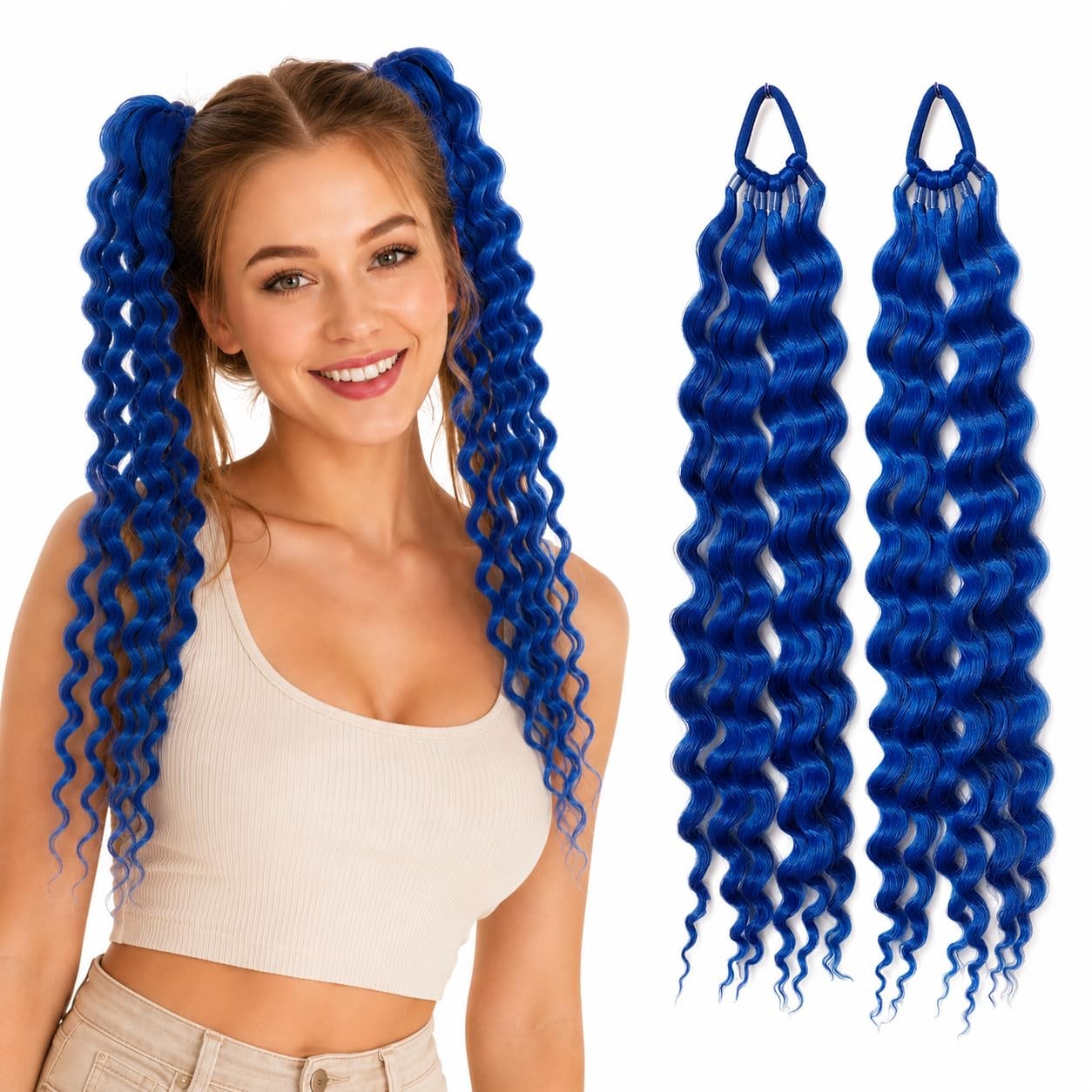 Blue Hair Extensions Tie in Curly Ponytail Extension Wavy Crazy Hair Pride Da…