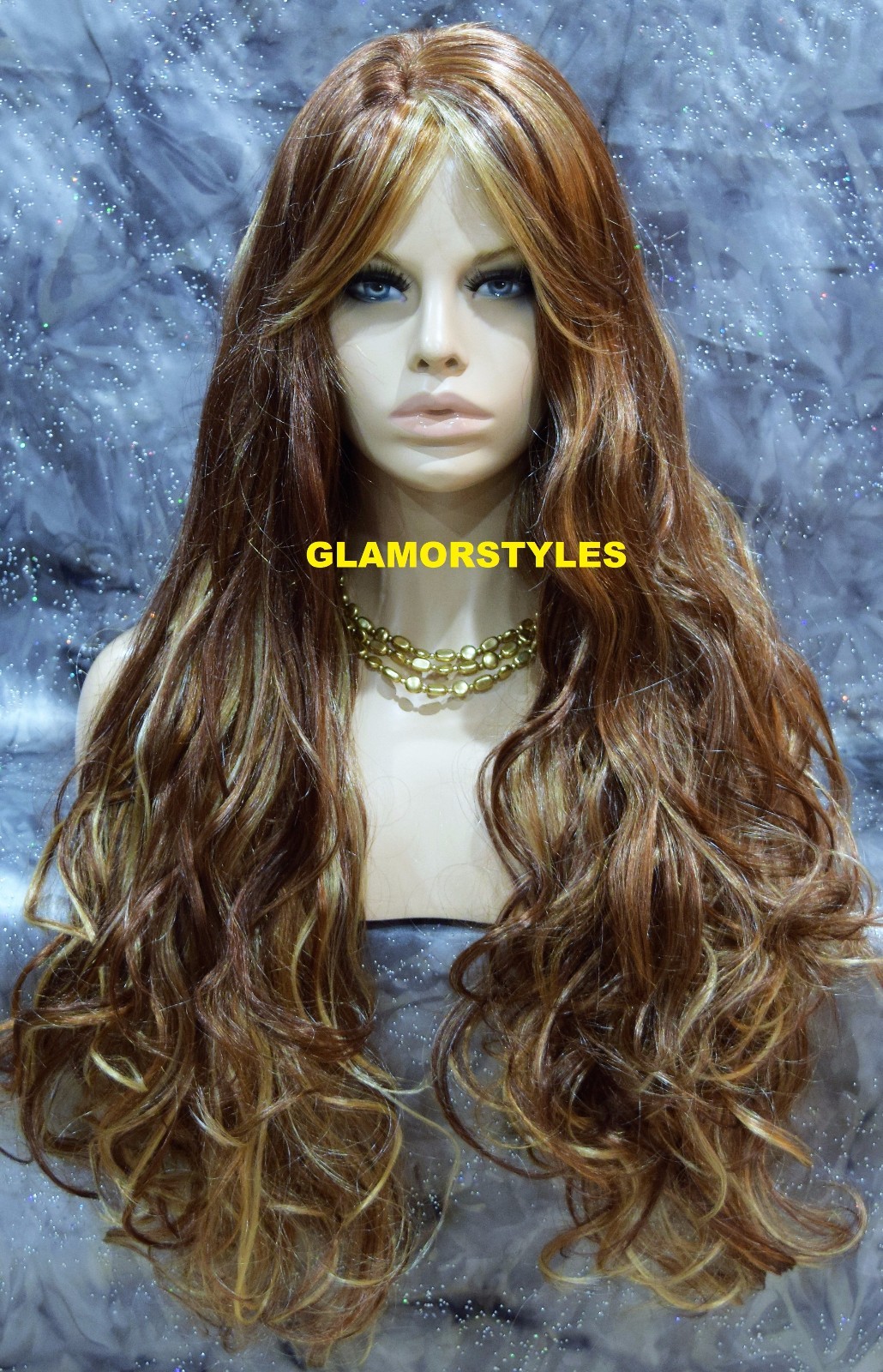 Long Wavy Layered Auburn Blonde Mix Full Synthetic Wig Hair Piece #RS29 NWT