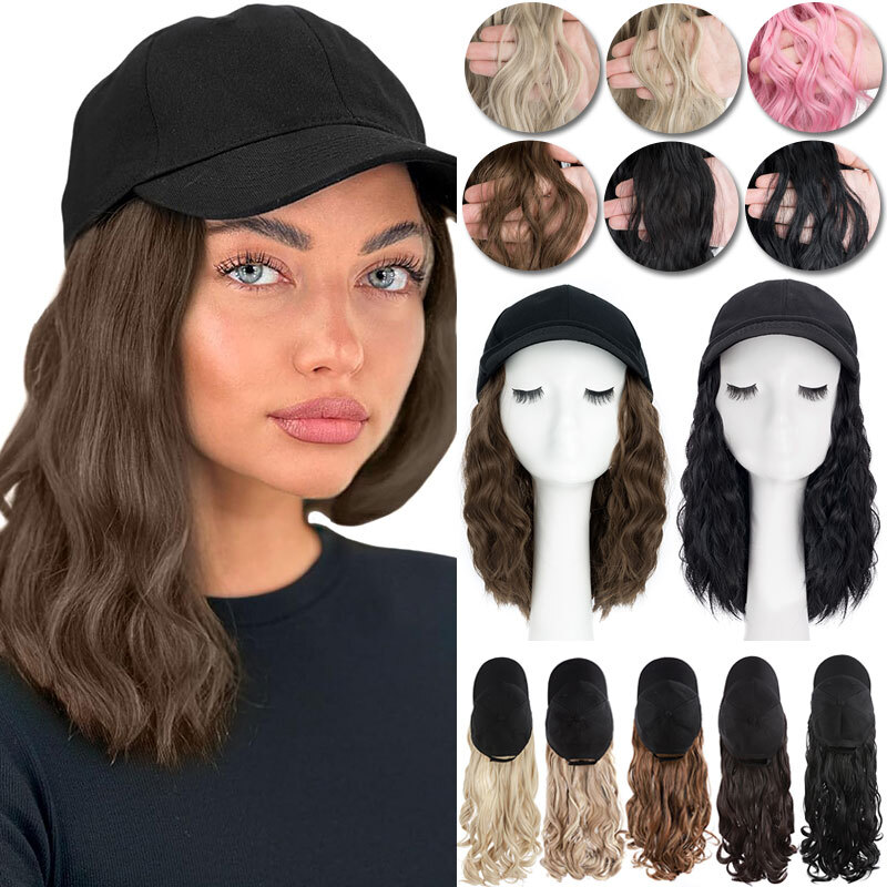 Synthetic Women Curly Bob Wig Baseball Hat with Synthetic Hair Baseball Cap Wigs