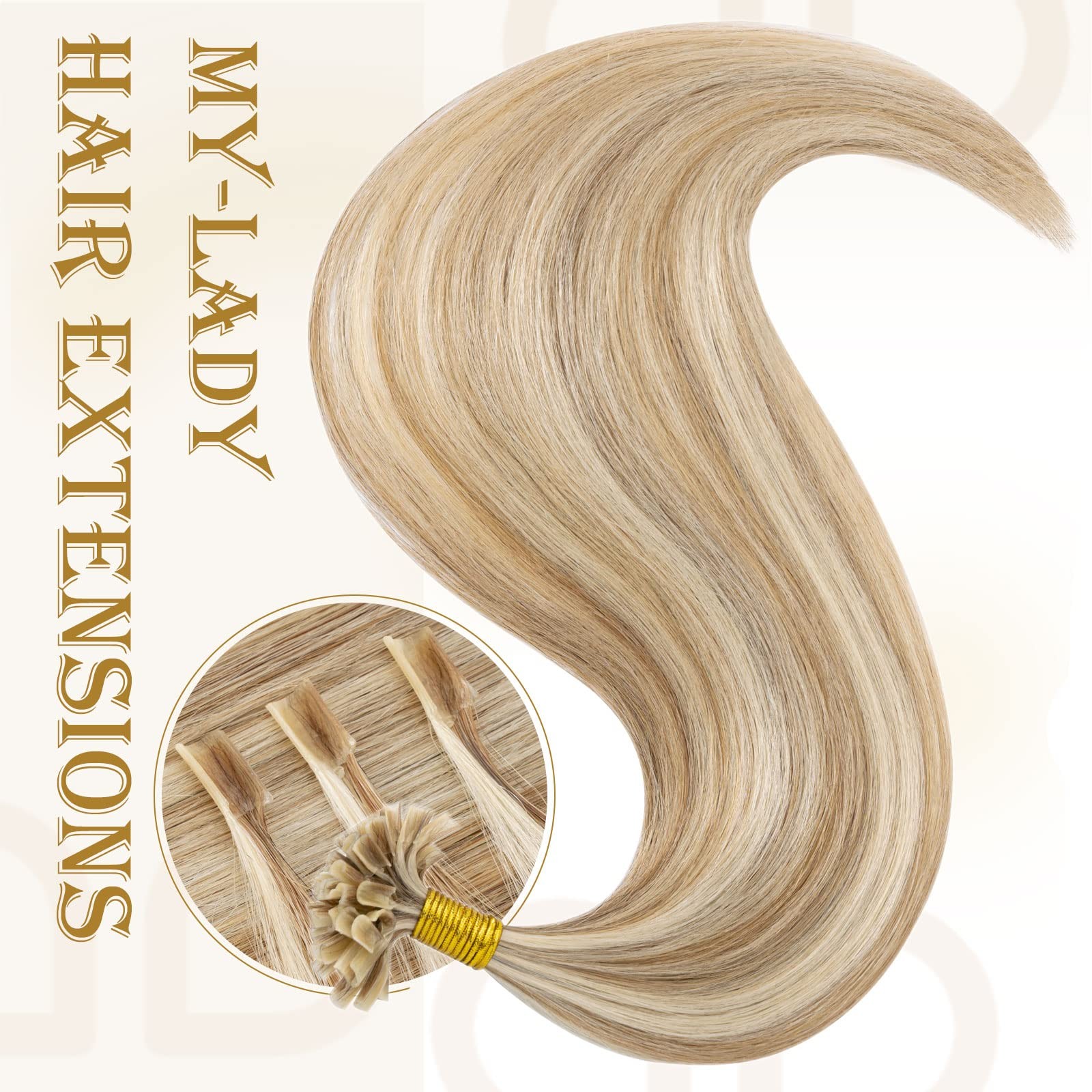 My-Lady K Tip Hair Extensions Real Human Hair Golden Blonde 14 Inch 50G