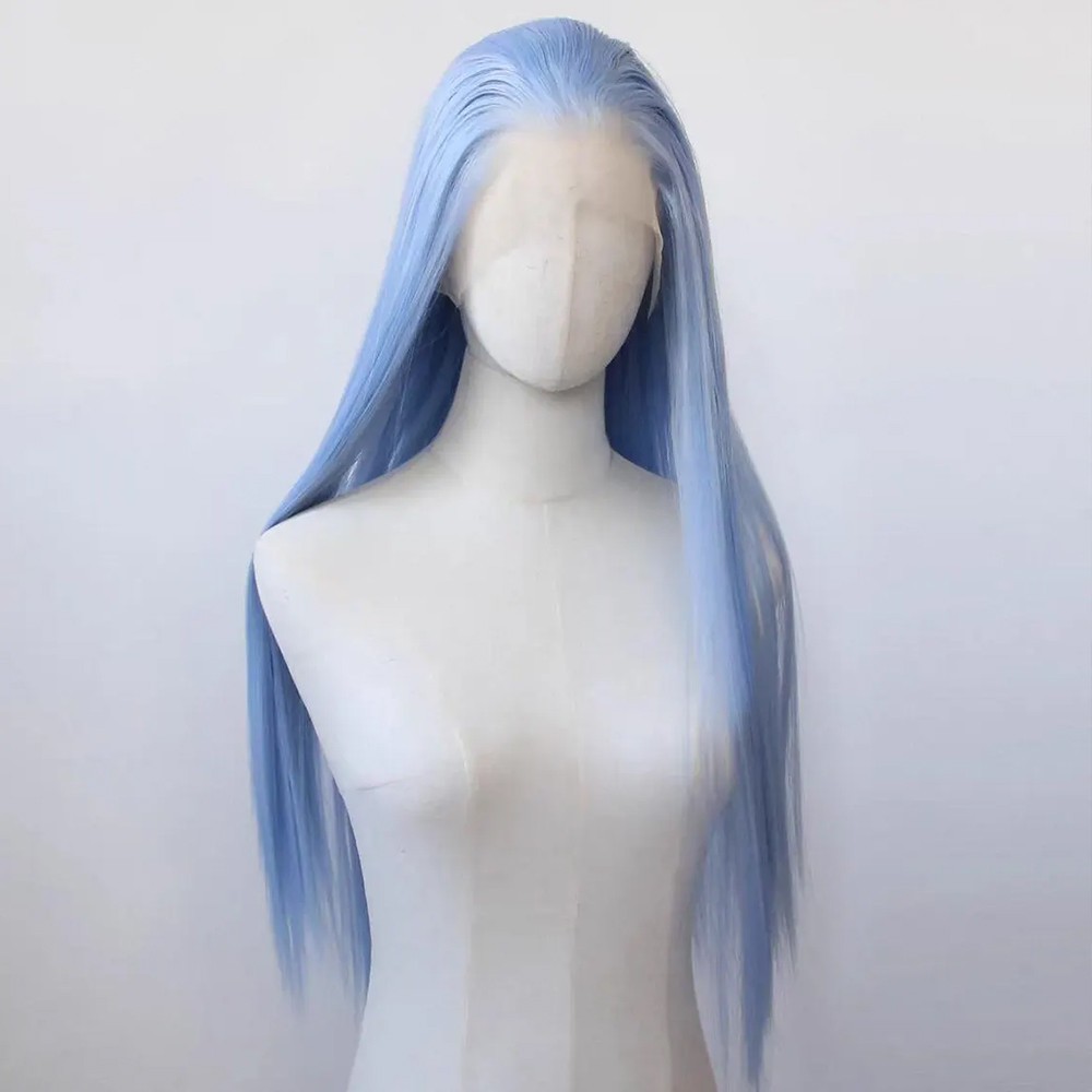 13×6 Long Silky Straight Blue Hair Lace Front Wigs Women Party Natural Hairline