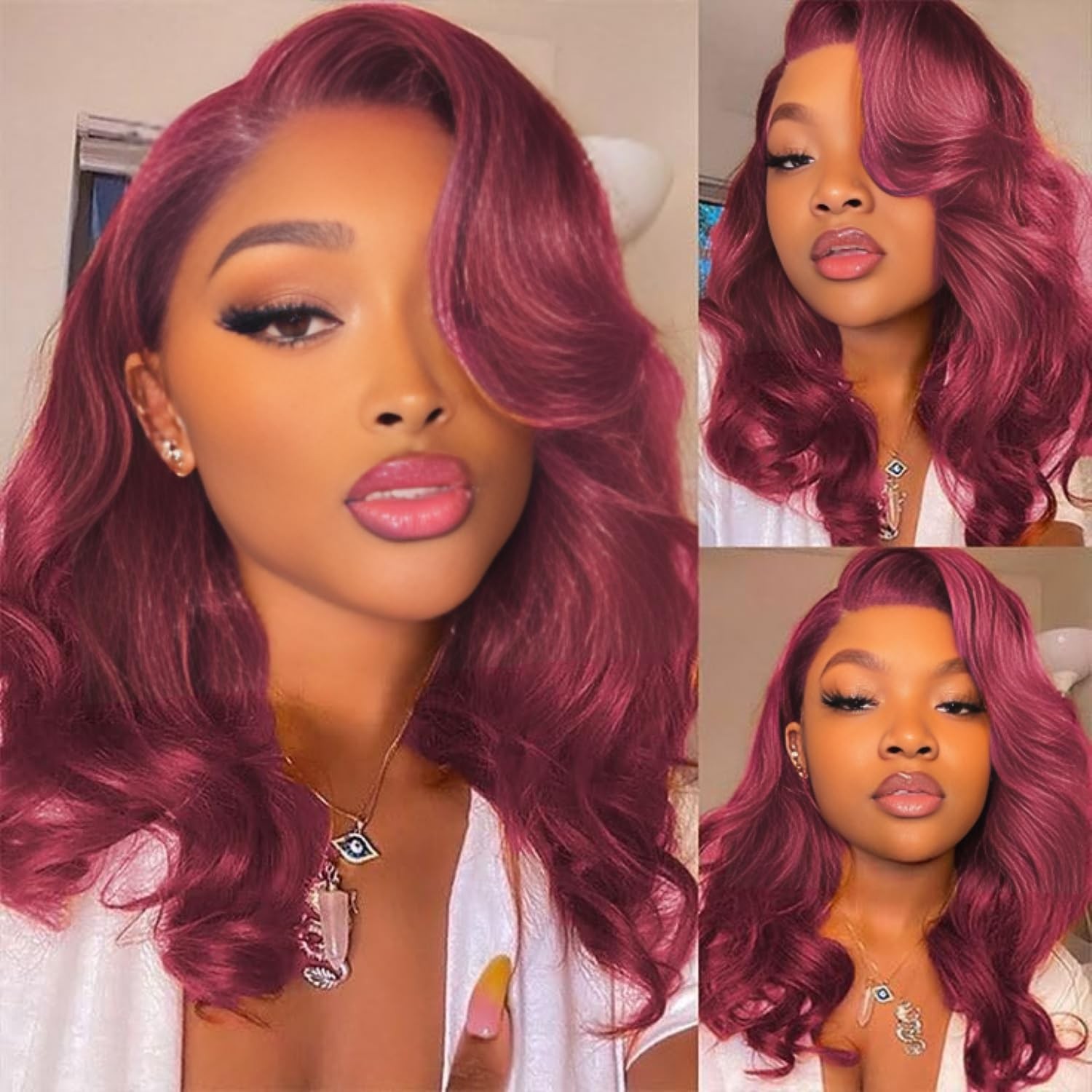 Dolly Pretty 18 Inch 13X6 99J Burgundy Wig Human Hair 200 Density Hd Body Wave